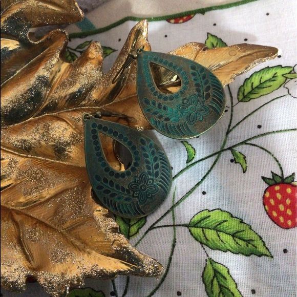 NWT Pierced Wire Fashion Earrings Dangle Bohemian Tear Drop Patina Metal - Picture 10 of 12